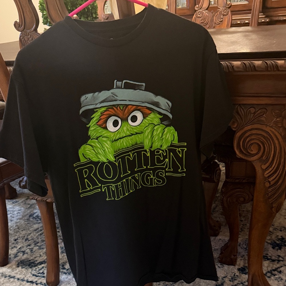Black 'Rotten Things' Graphic Tee with Green Character